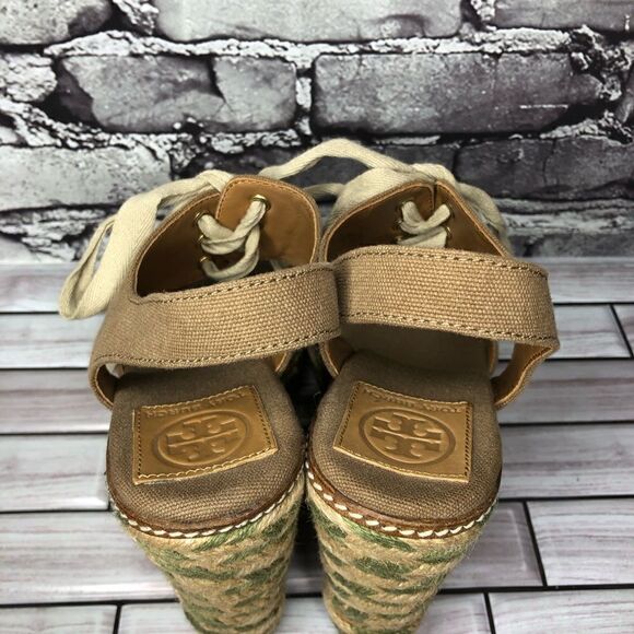 Tory Burch Brown Canvas Textile Green Tan Espadrilles Wedge Women Sz 10M US/41EU - Picture 10 of 16